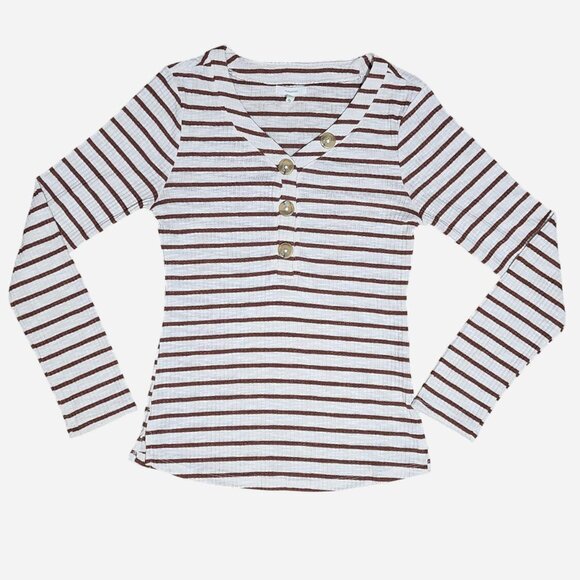 Maurices knit brown and off-white striped long sleeve shirt - small - Picture 1 of 7